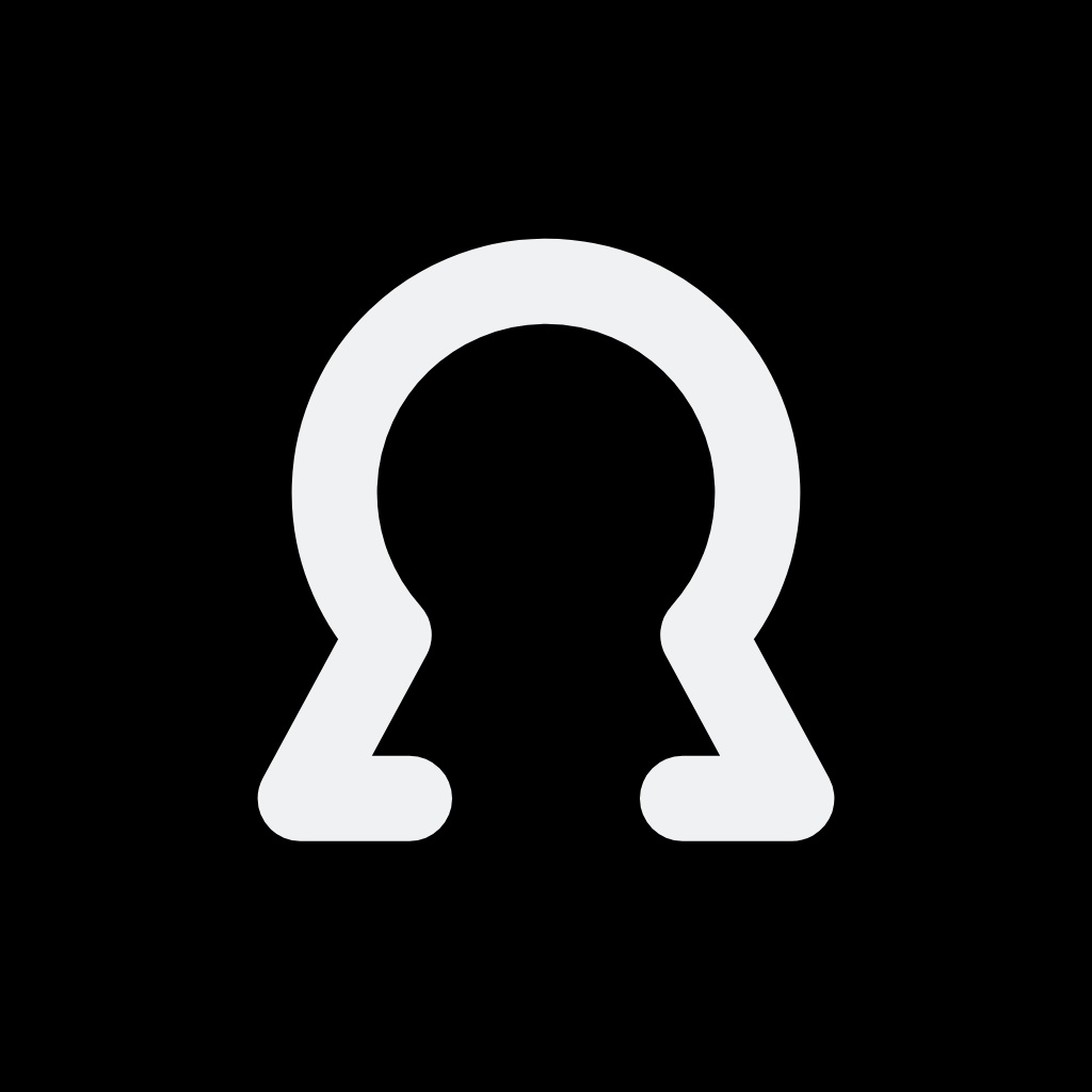 White Ω mark on a black background